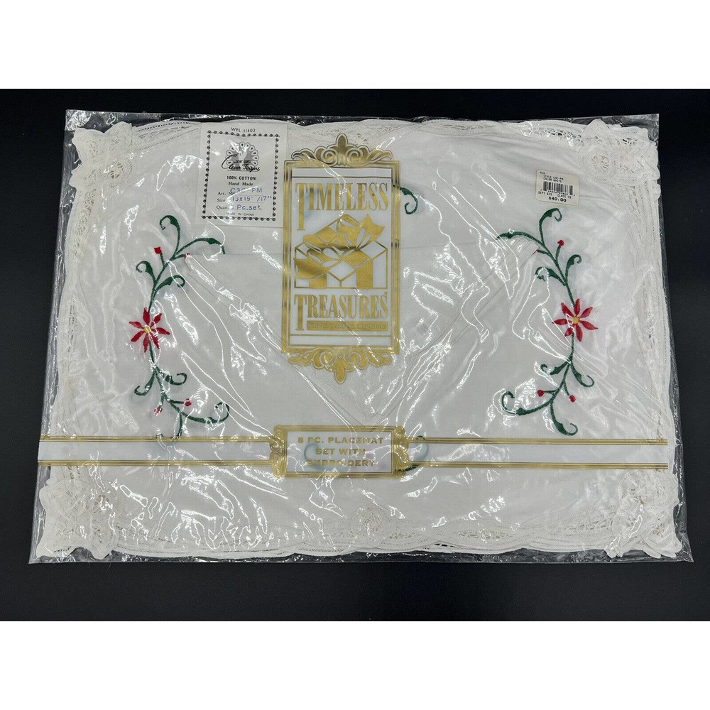 Fine Vintage Hand Embroidery 8pc Placemat 3 Sets - Setting for 12